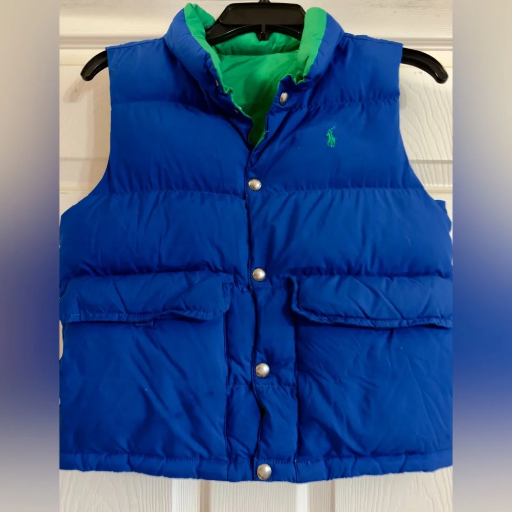 Polo Ralph Lauren Blue Goose Down Puffer Vest Reversible Youth 5 (8) Preppy Logo